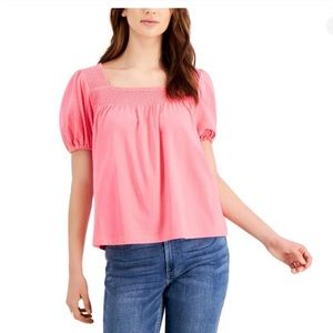 NWT Tommy Hilfiger Womens Smocked Puff Sleeve Blouse Pullover Top Shirt Medium